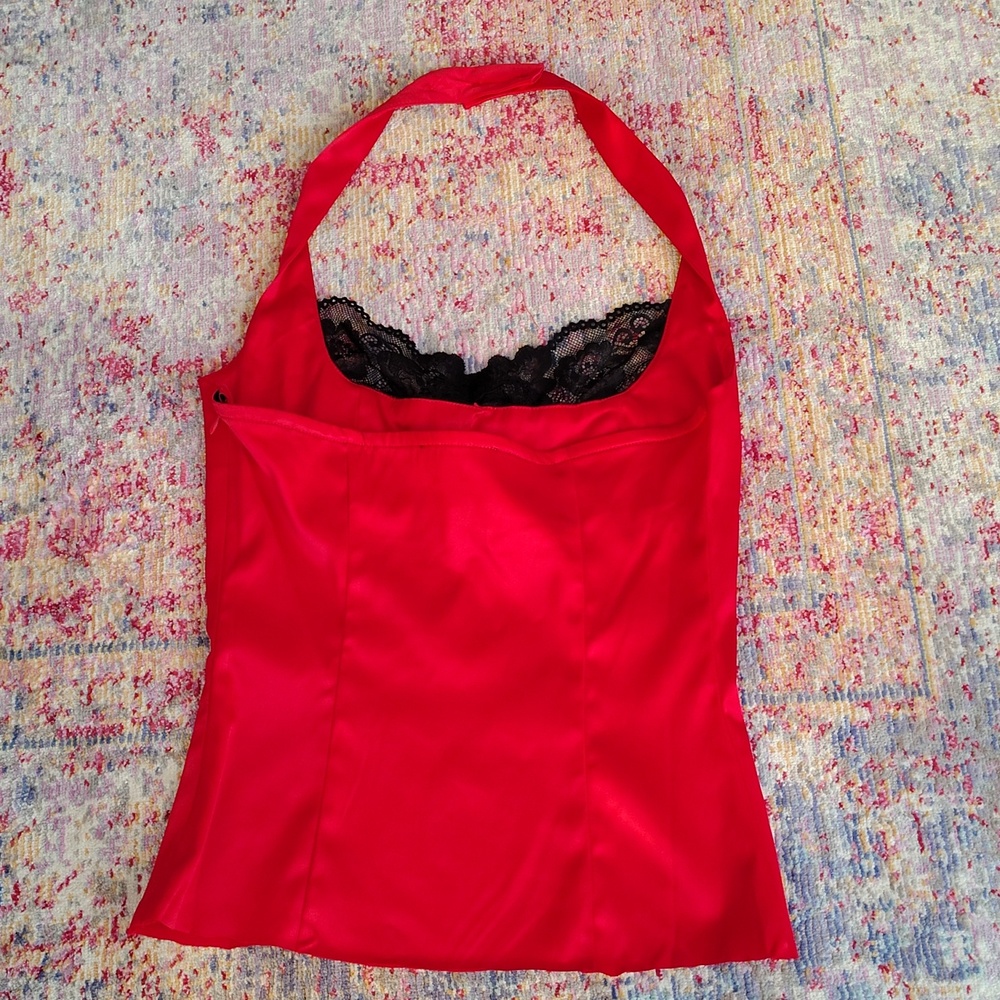 Dollskill Current Mood Red Halter Top with Black Lace - Picture 4 of 5
